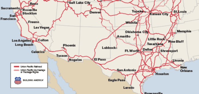 USA Map of Union Pacific Railway
