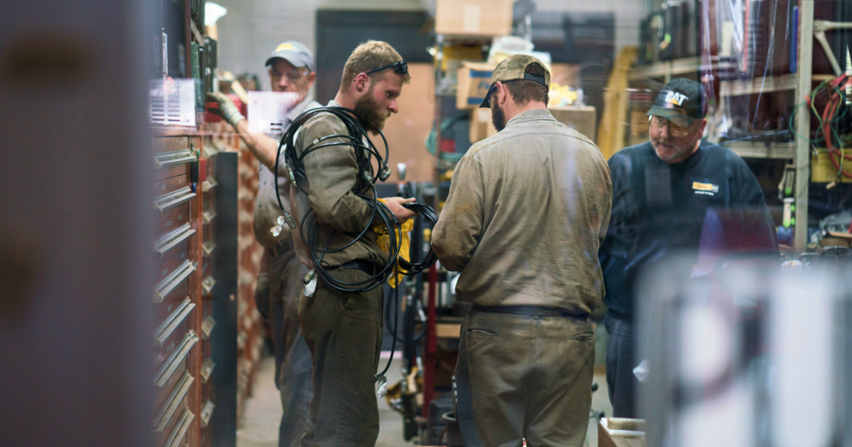 Workers gathering supplies